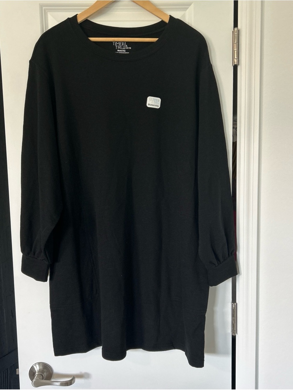 Time and Tru Maternity French Terry Sweatshirt Dress w/ Long Sleeves- Black- L